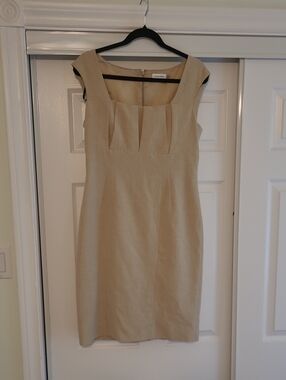 Calvin Klein Sleeveless Beige Midi Sheath Dress